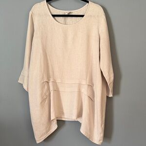 Elegant Cream Women's 110% Linen Tunic  Top Like New